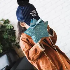 キッズ 女の子 ショルダーバッグ スパンコール ラメ グリッター 星ブルー色のみ