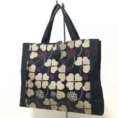 未使用 黒 和柄 和風 クローバー 花柄 リメイク ハンドバッグ トートバッグ