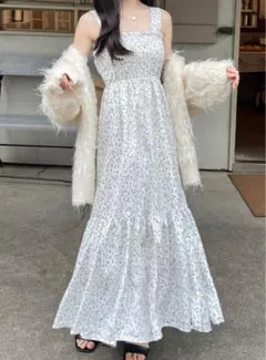 GRL 花柄シャーリングティアードキャミワンピース ［on227］アイボリー