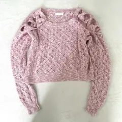リズリサ　透かし編みニット ショルダーリボン ピンク