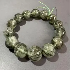 高品質 グリーンルチルクォーツ 16.5mm 大玉｜針ビッシリ 内径18cm 