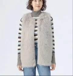 BEAMS HEART ノーカラー フェイクファー ベスト