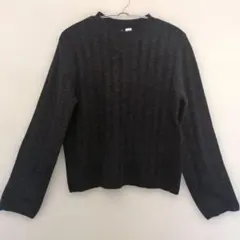 DIVIDED ダークグレー リブ編み 長袖セーター