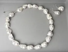 超高照り本真珠 大粒 淡水バロックパール ネックレス&ピアス3点セットSV925