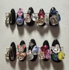 SKZOO風 3Dネイルチップ Mサイズ ブラック 個性派 韓国ネイル