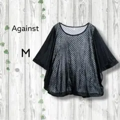 Against　シフォンブラウス　半袖　プルオーバー　水玉　ドット　黒