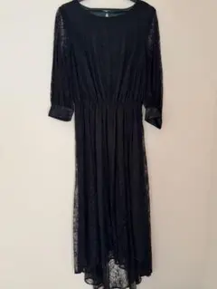 GIRL フラワーレースミモレ丈イレヘム結婚式ワンピースドレス Sサイズ