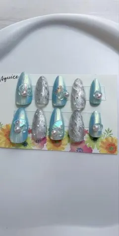 Aquice 青銀グラデーション ネイルチップ 10個セット