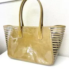 ブルーノマリ BRUNOMAGLI 本革 エナメルレザー トートバッグ ベージュ 