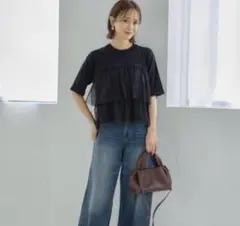 mysa closet チュールリブニットプルオーバー　L ブラック 田中里奈
