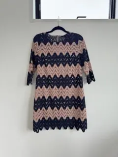 BCBGMaxazria 波模様 五分袖ミニワンピ　S
