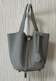 グレー バケットバッグ レザー調 ハンドバッグ
