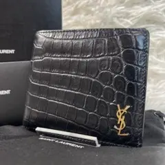 【新品未使用】SAINT LAURENT /クロコダイル 折り財布 ブラック 美品/付属品付】サンローラン 二つ折り財布 スマート クロコ型
