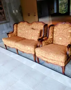 k184 オールドカリモク 金華山織りソファセット 3人掛け・1人掛け×2個