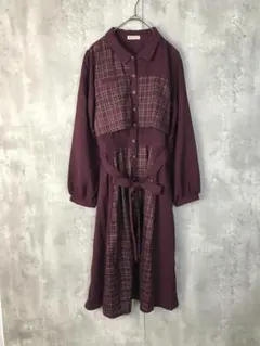 axes（フリーサイズ）/パープル/チェック柄/ロングワンピース/古着
