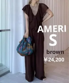 新品 AMERI MEDI RUFFLE KNIT ROMPERS brownのサムネイル
