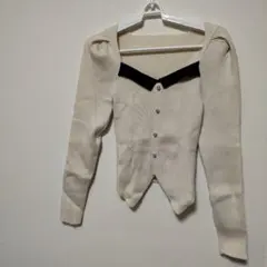 オフショルダーリブ編みセーター アイボリー