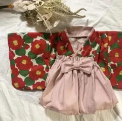 子ども袴セット　甚平　椿柄　サザンカ柄