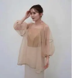 試着のみ●Acka●puffy sheer blouse ブラウス●ベージュのサムネイル