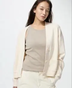 スムースコットンVネックショートカーディガン NATURAL Lサイズ