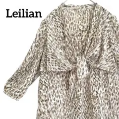 レリアン ブラウス チュニック 総柄 リボンタイ 7号 S ベージュ 日本製