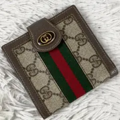 大人気 OLD GUCCI PVC レザー 折り財布 シェリーライン 茶 GG