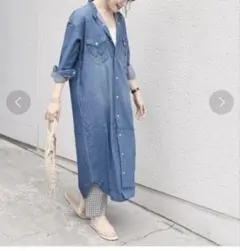 SHIPS別注Wrangler: ノーカラーデニムシャツワンピース　ライトブルー