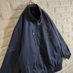バック刺繍ロゴ フルジップ ブルゾン ジャケット オーバーサイズ L 紺色