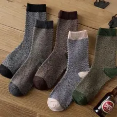 民族風　暖かい紳士メンズソックス5足セット厚手山ガールウール混男性靴下まとめ売り