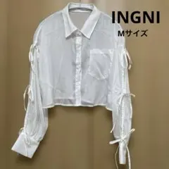 INGNIイングのホワイト クロップドシャツ リボン付きM