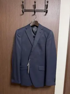 A5新品未使用！上質ネイビーグレンチェック柄スーツ！快適ウォッシャブル！高コスパ