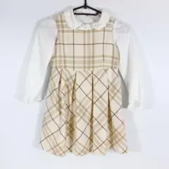 入学式 キャサリンコテージ　シャツ　ワンピース　ベージュチェック柄 120