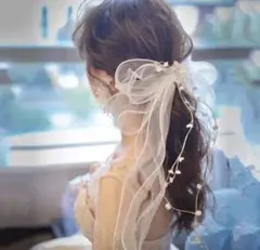 ウェディング ヘッドドレス　結婚式　ヘアアクセサリー　ブライダル　リボン7f