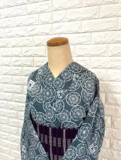 杢グレー地　【綿紬浴衣】 白抜き竹林文様　大人の粋　お手入れ済み　美品 杢グレー地 【綿紬浴衣】 白抜き竹林文様 大人の粋 お手入れ済み 美品