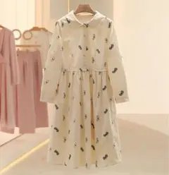 １点のみ入荷❣️新品❣️長袖ワンピース 蝶々刺繍アイボリー