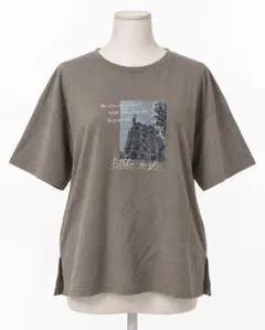 Oeillet レディース 半袖 Tシャツ Lサイズ グレージュ フォトプリント