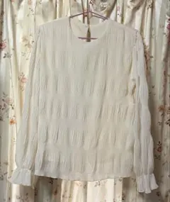 プリーツシフォン長袖ブラウス 白 タグなし未着用 お値下げ