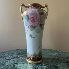 オールドノリタケ メープルリーフ印 薔薇文 金盛 花瓶 1891年頃〜1915年 オールドノリタケ メープルリーフ印 薔薇文 金盛 花瓶 1891年頃〜1915