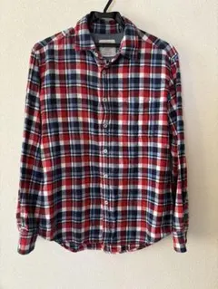 状態良好 メンズチェック柄フランネルシャツ 赤×青×白系　長袖　Mサイズ