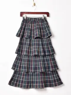 チェックロングプリーツスカート　タータンチェック　緑