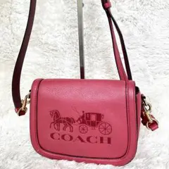 コーチ　ホース＆キャリッジ　ショルダーバッグ　デカロゴ　赤系　本革　COACH