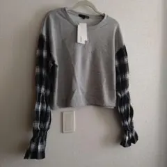 SUGAR SPOON 　チェックバルーンスリーブ切替プルオーバー