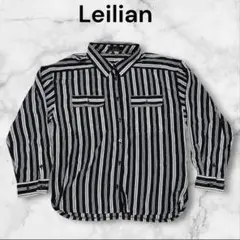 【美品】レリアン　ネイビー　ストライプシャツ　ポケット　長袖シャツ