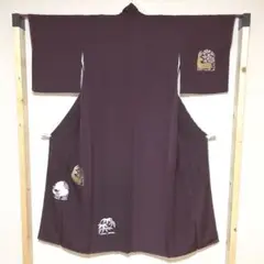 正絹　付下　袷　しつけ糸　うさぎ　着物　紫