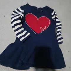 ネイビー ハート刺繍 ワンピース 七分袖