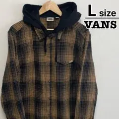 VANS　フランネルシャツ　L　フード付き　チェック　ブラック　ブラウン　古着