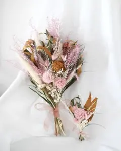 前撮りに！ピンク×ブラウンのウエディングブーケ&ブートニア！