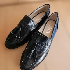 ZARA ブラック タッセルローファー 38