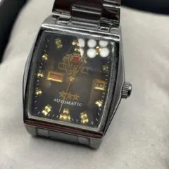 old ORIENT 自動巻き 3スター カットガラス スクエア黒文字盤 腕時計 
