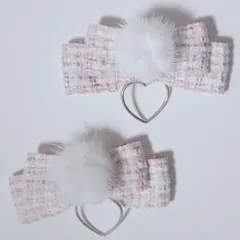 ツイードリボンヘアクリップ ピンク ファー 量産型地雷系ハンドメイド推し活ヘアメ